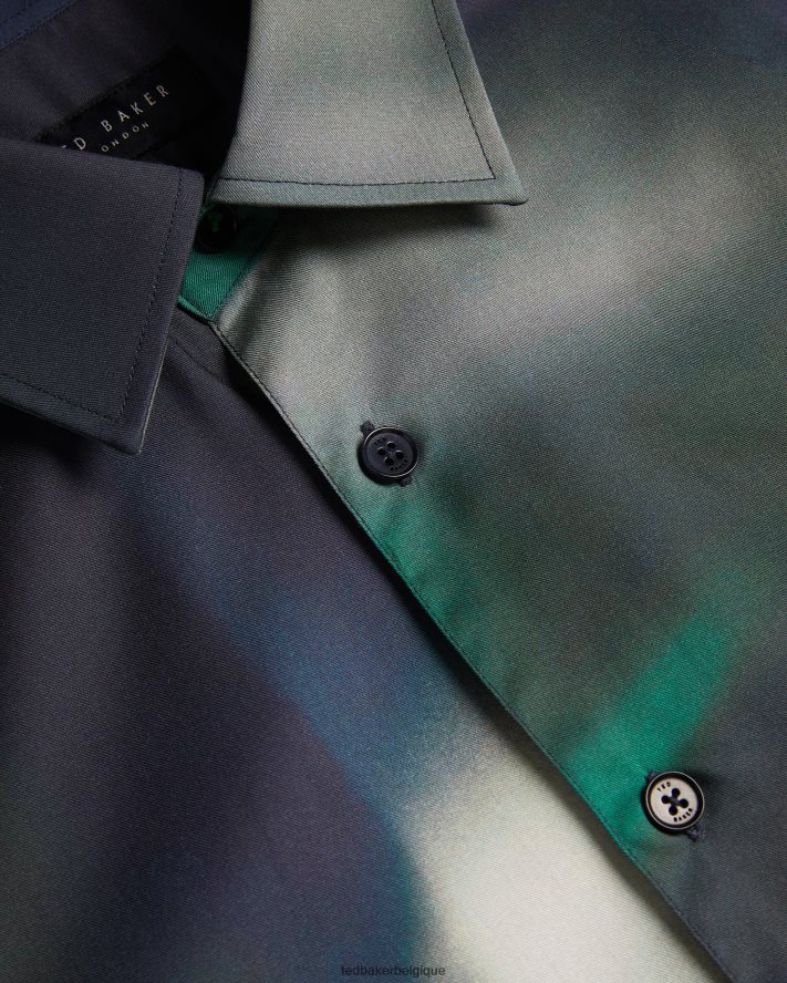 être Ted Baker Hommes evesho - chemise en lyocell à imprimé abstrait et manches courtes marine FR8J421621 vêtements