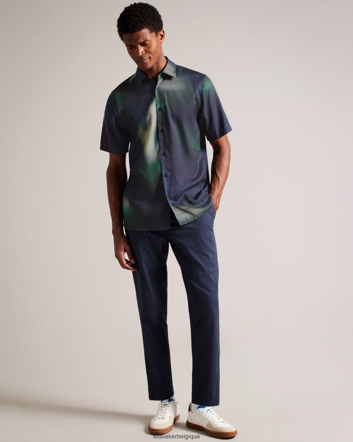 être Ted Baker Hommes evesho - chemise en lyocell à imprimé abstrait et manches courtes marine FR8J421621 vêtements