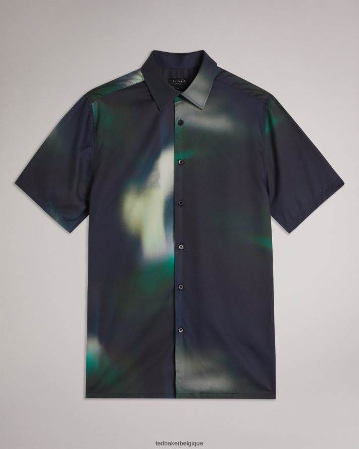 être Ted Baker Hommes evesho - chemise en lyocell à imprimé abstrait et manches courtes marine FR8J421621 vêtements
