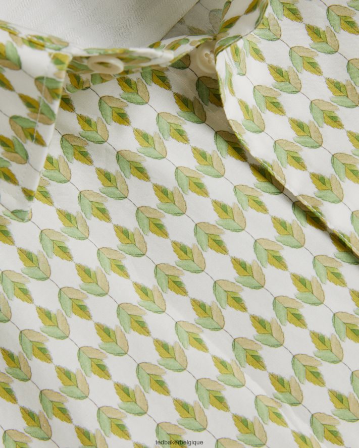 être Ted Baker Hommes furbo chemise à micro-feuilles à manches courtes olive FR8J421606 vêtements