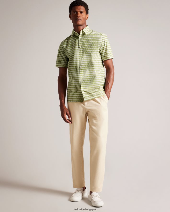 être Ted Baker Hommes furbo chemise à micro-feuilles à manches courtes olive FR8J421606 vêtements