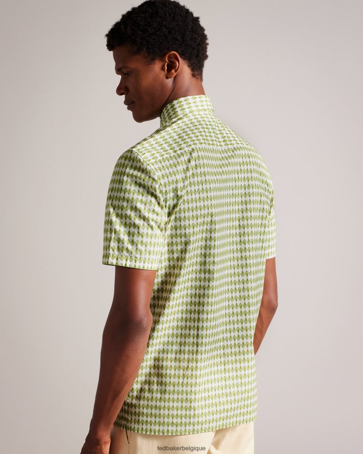 être Ted Baker Hommes furbo chemise à micro-feuilles à manches courtes olive FR8J421606 vêtements
