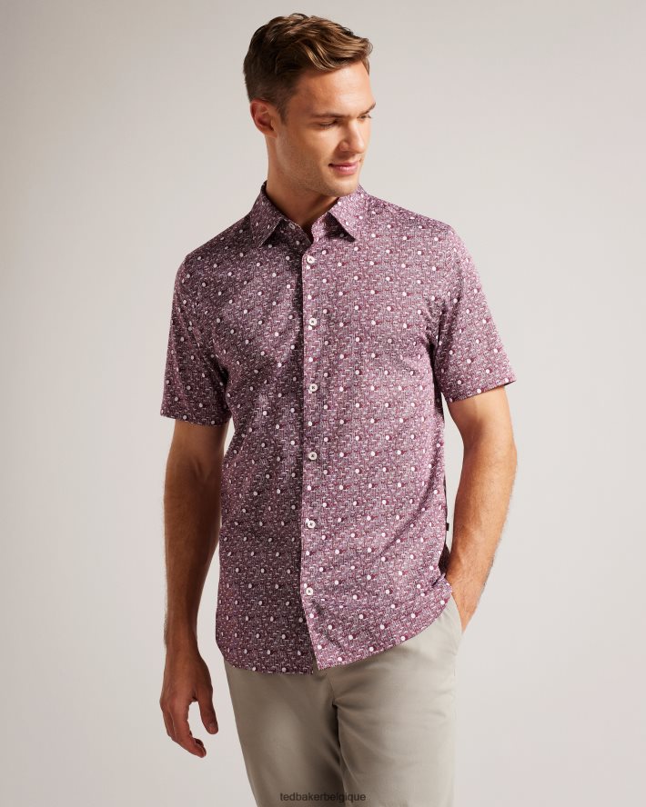 être Ted Baker Hommes macsho - chemise à pois à manches courtes bordeaux FR8J421215 vêtements