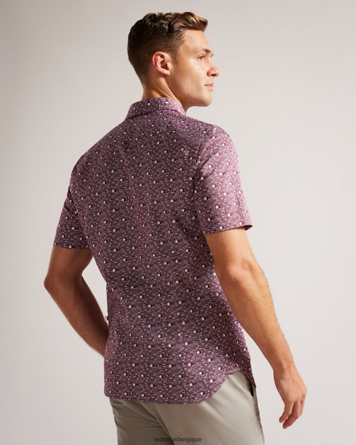 être Ted Baker Hommes macsho - chemise à pois à manches courtes bordeaux FR8J421215 vêtements
