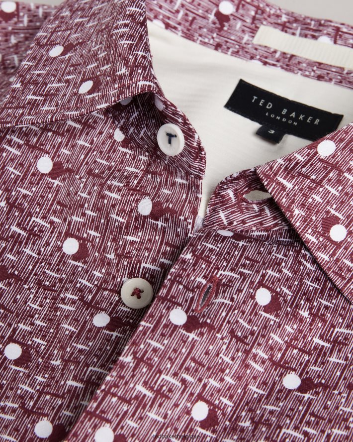 être Ted Baker Hommes macsho - chemise à pois à manches courtes bordeaux FR8J421215 vêtements