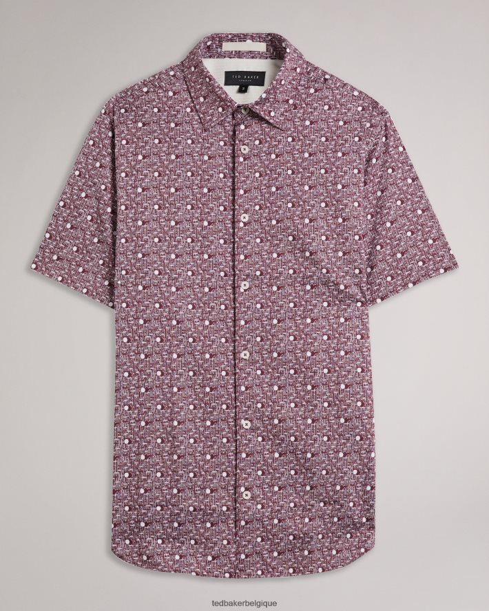 être Ted Baker Hommes macsho - chemise à pois à manches courtes bordeaux FR8J421215 vêtements