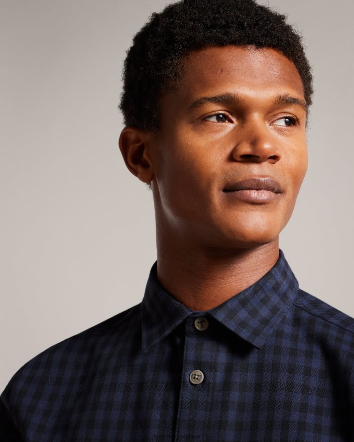 être Ted Baker Hommes morne surchemise à carreaux maison à manches longues marine FR8J421268 vêtements