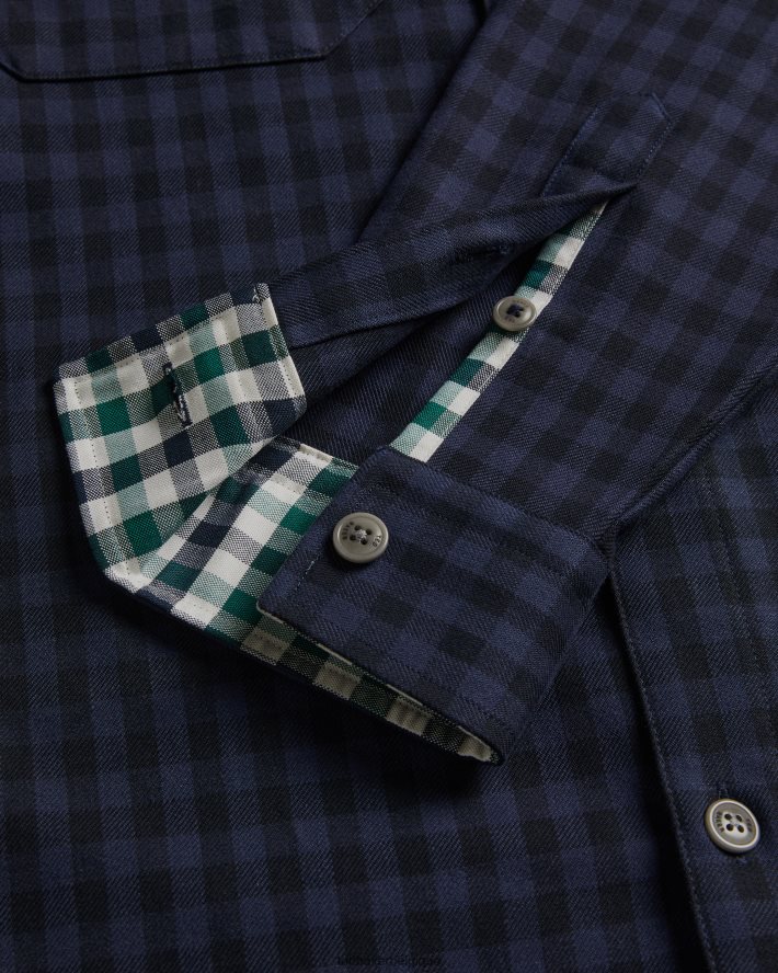 être Ted Baker Hommes morne surchemise à carreaux maison à manches longues marine FR8J421268 vêtements