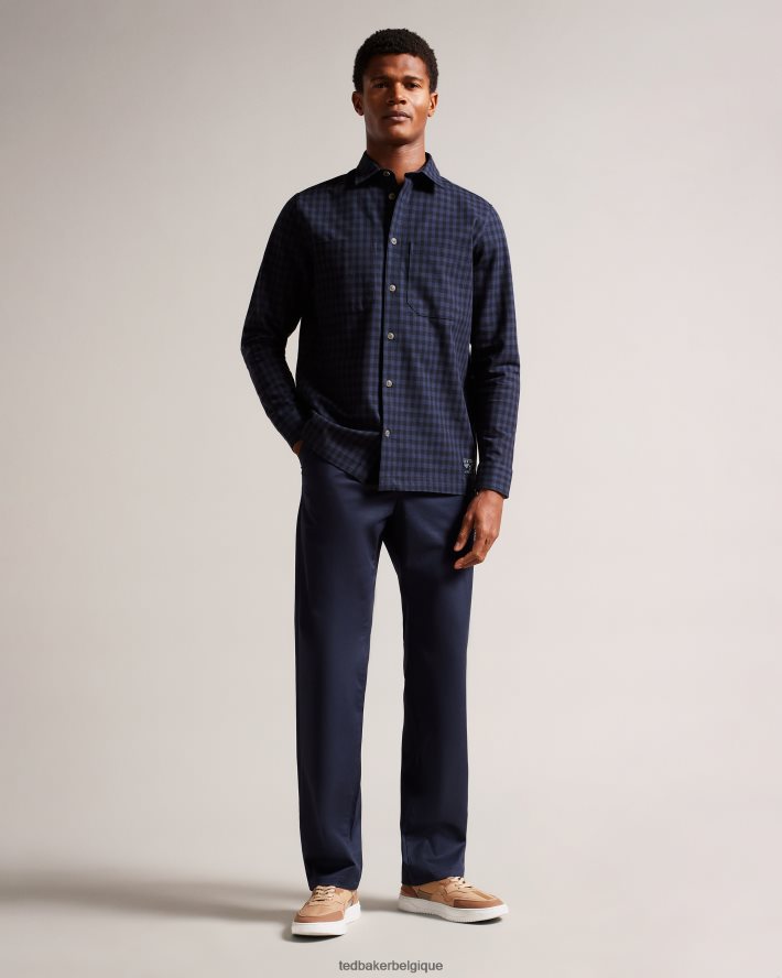 être Ted Baker Hommes morne surchemise à carreaux maison à manches longues marine FR8J421268 vêtements