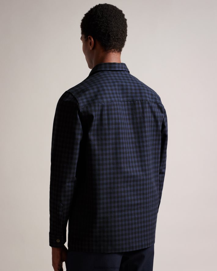 être Ted Baker Hommes morne surchemise à carreaux maison à manches longues marine FR8J421268 vêtements