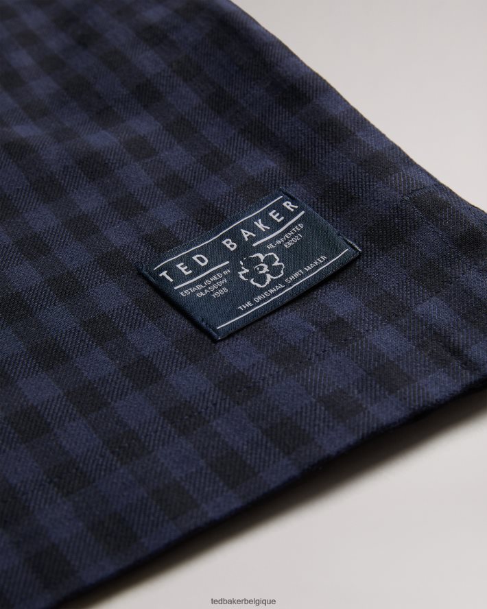 être Ted Baker Hommes morne surchemise à carreaux maison à manches longues marine FR8J421268 vêtements