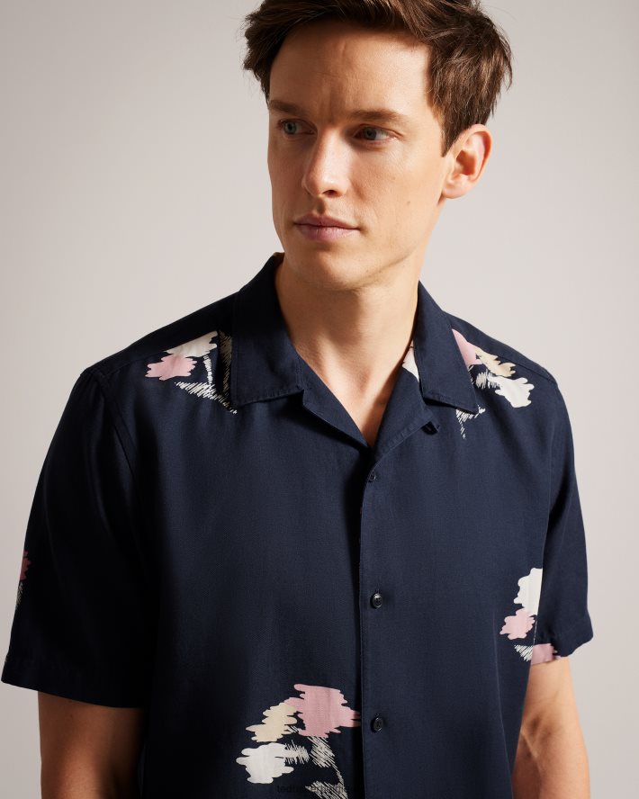 être Ted Baker Hommes neele chemise imprimée à fleurs à manches courtes marine FR8J421318 vêtements