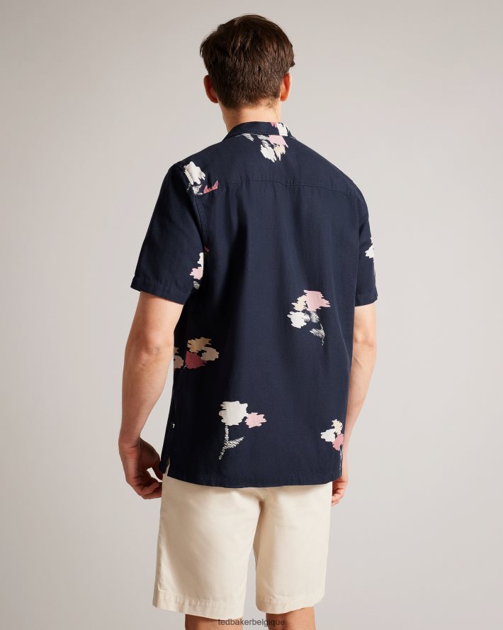 être Ted Baker Hommes neele chemise imprimée à fleurs à manches courtes marine FR8J421318 vêtements