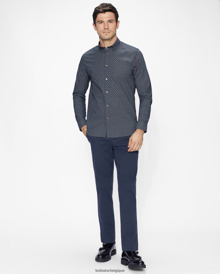 être Ted Baker Hommes notrip ls chemise à imprimé diamant marine FR8J421713 vêtements