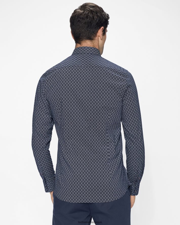 être Ted Baker Hommes notrip ls chemise à imprimé diamant marine FR8J421713 vêtements