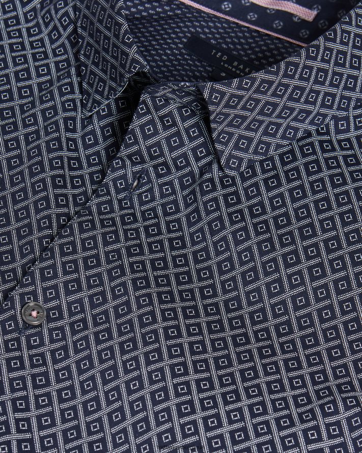 être Ted Baker Hommes notrip ls chemise à imprimé diamant marine FR8J421713 vêtements