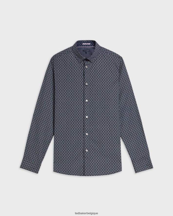être Ted Baker Hommes notrip ls chemise à imprimé diamant marine FR8J421713 vêtements