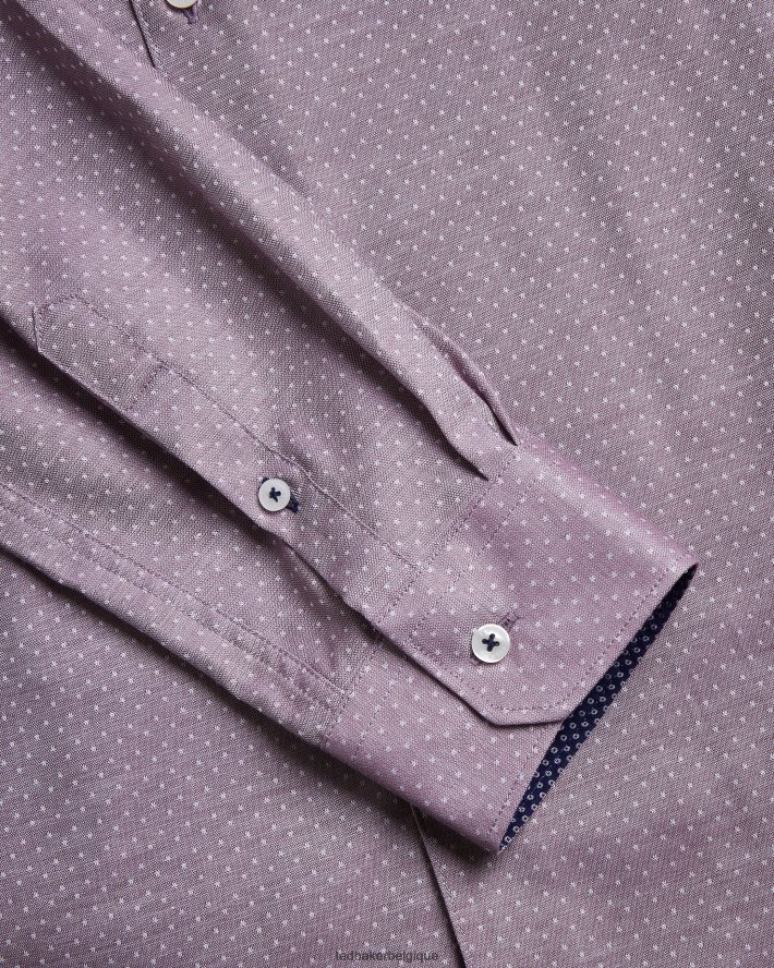 être Ted Baker Hommes sorelss - chemise à pois texturée à manches longues violet pâle FR8J421439 vêtements
