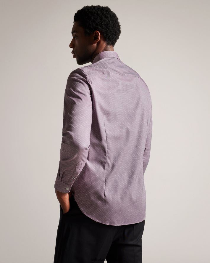 être Ted Baker Hommes sorelss - chemise à pois texturée à manches longues violet pâle FR8J421439 vêtements