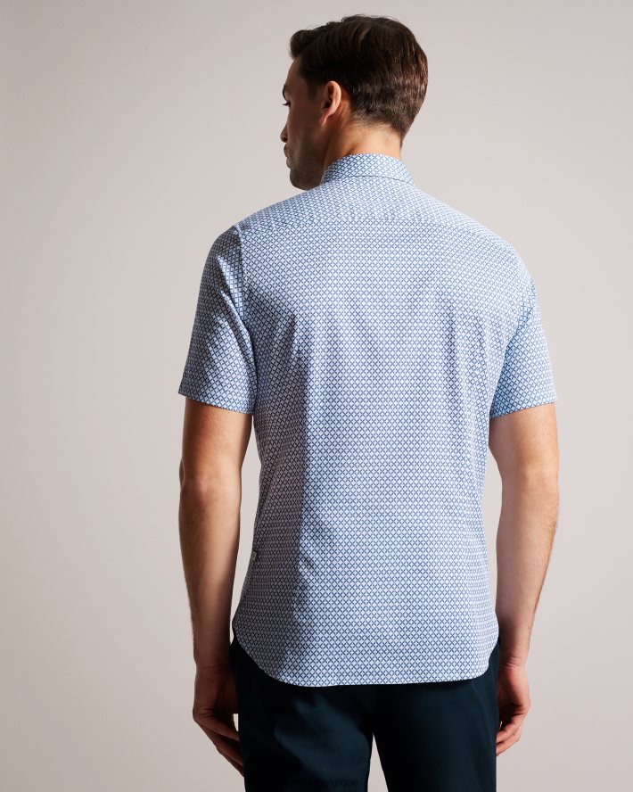 être Ted Baker Hommes strisho chemise à imprimé géométrique à manches courtes bleu foncé FR8J421338 vêtements