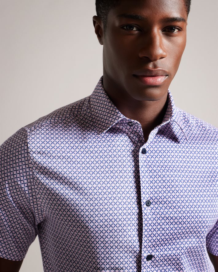 être Ted Baker Hommes strisho chemise à imprimé géométrique à manches courtes rose pâle FR8J421319 vêtements