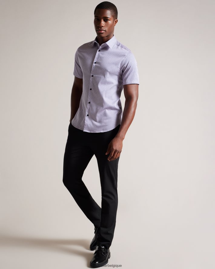 être Ted Baker Hommes strisho chemise à imprimé géométrique à manches courtes rose pâle FR8J421319 vêtements