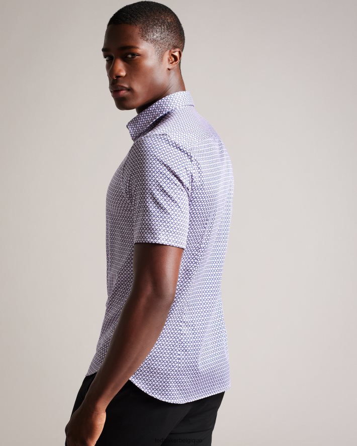 être Ted Baker Hommes strisho chemise à imprimé géométrique à manches courtes rose pâle FR8J421319 vêtements