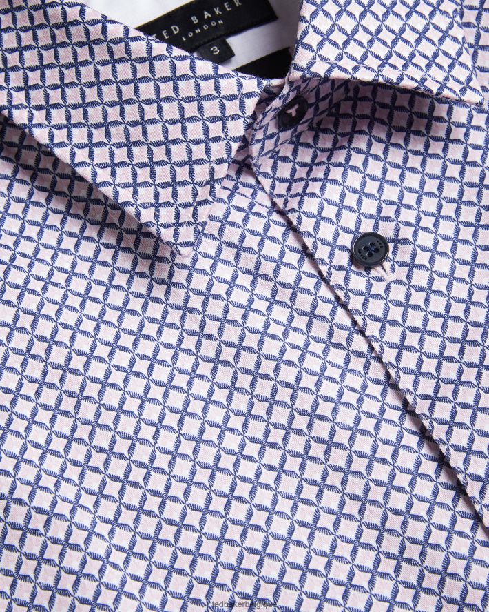 être Ted Baker Hommes strisho chemise à imprimé géométrique à manches courtes rose pâle FR8J421319 vêtements