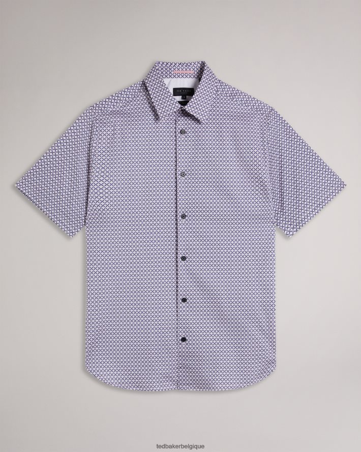 être Ted Baker Hommes strisho chemise à imprimé géométrique à manches courtes rose pâle FR8J421319 vêtements