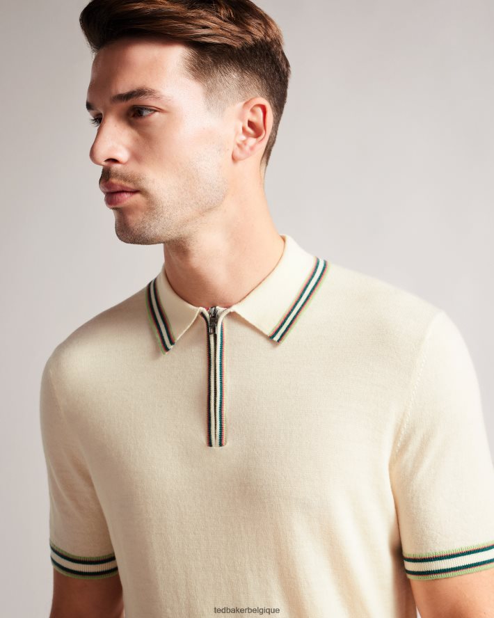 être Ted Baker Hommes Polo à manches courtes et bordure rayée Pierrot blanc FR8J421301 vêtements