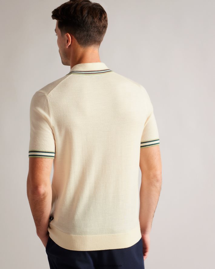 être Ted Baker Hommes Polo à manches courtes et bordure rayée Pierrot blanc FR8J421301 vêtements