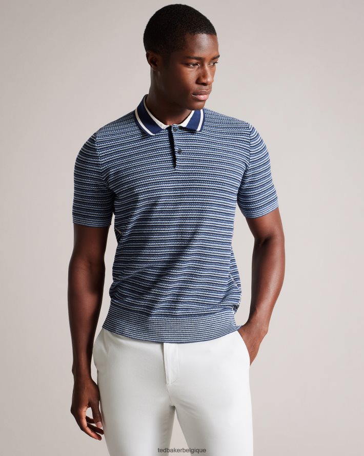 être Ted Baker Hommes Polo rayé texturé à manches courtes Radwint bleu foncé FR8J421304 vêtements