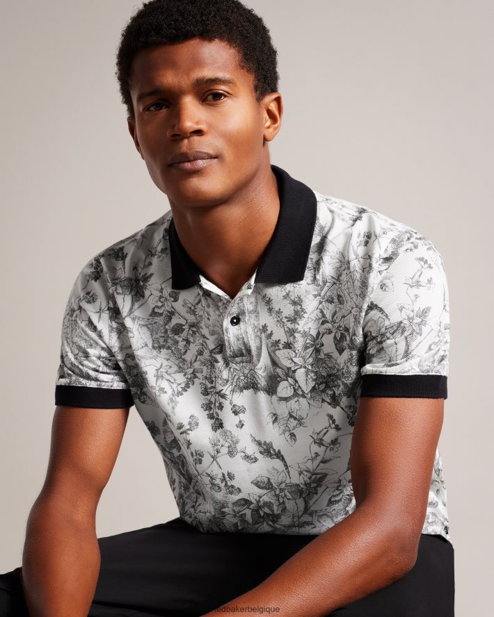 être Ted Baker Hommes Quinten - Polo à manches courtes à imprimé botanique blanc FR8J421323 vêtements