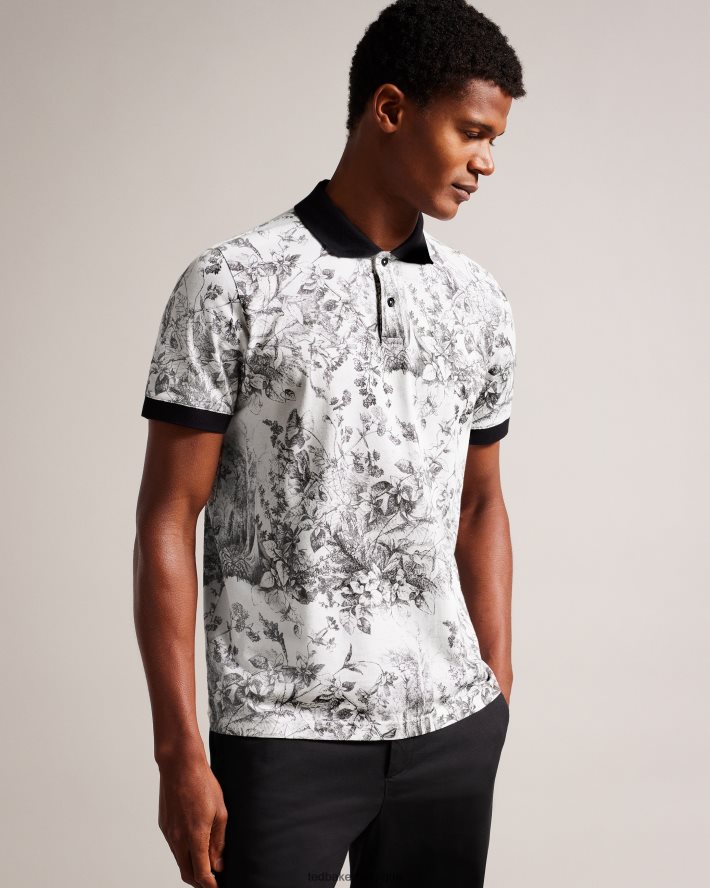 être Ted Baker Hommes Quinten - Polo à manches courtes à imprimé botanique blanc FR8J421323 vêtements