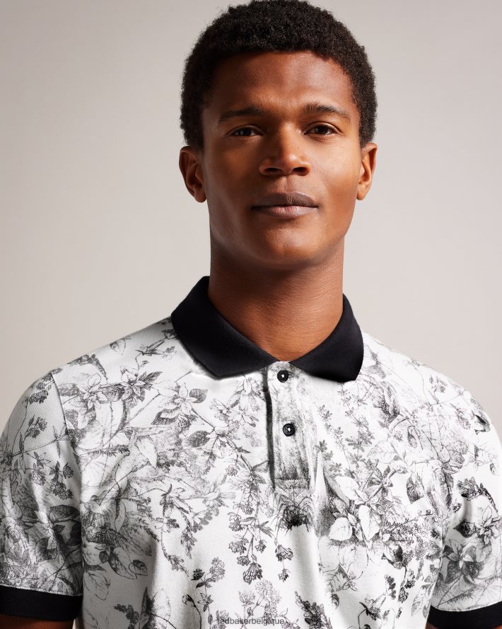 être Ted Baker Hommes Quinten - Polo à manches courtes à imprimé botanique blanc FR8J421323 vêtements