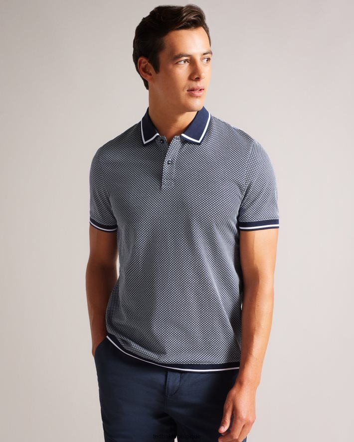être Ted Baker Hommes affric polo régulier à manches courtes texturé géo marine FR8J421322 vêtements