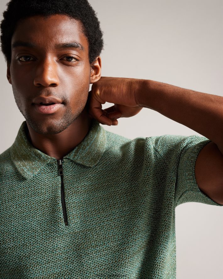 être Ted Baker Hommes blossam - polo zippé à manches courtes olive FR8J421558 vêtements