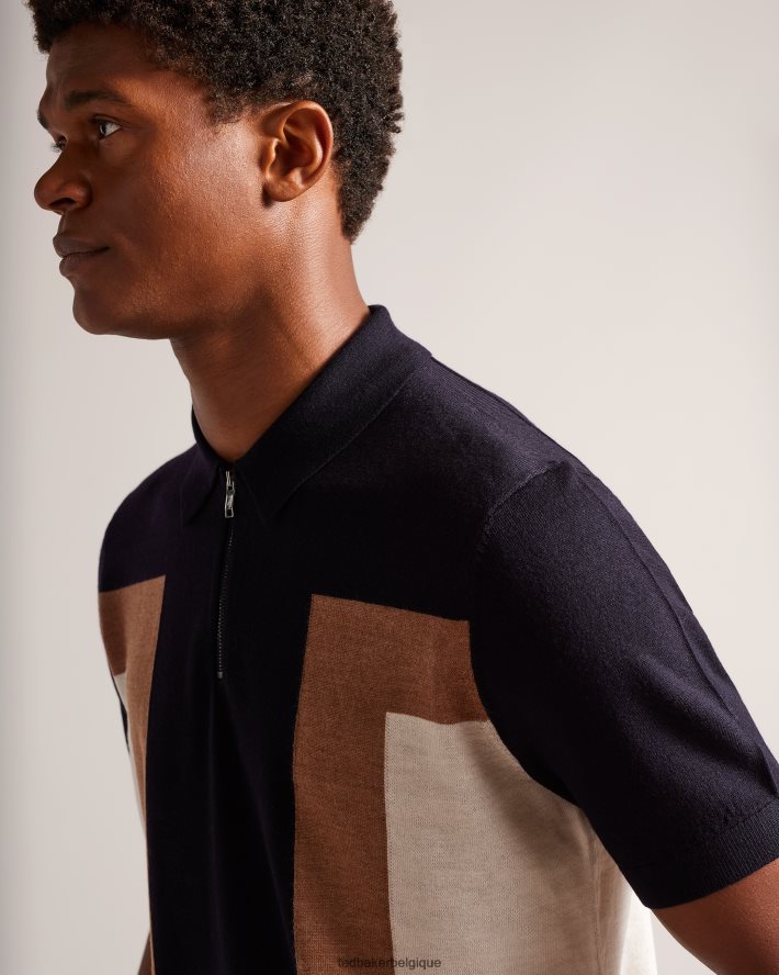 être Ted Baker Hommes larbrot polo à manches courtes et col zippé bleu marine foncé FR8J421349 vêtements