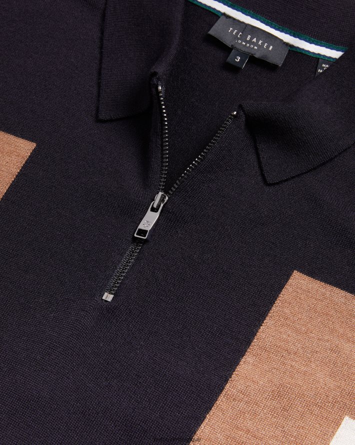 être Ted Baker Hommes larbrot polo à manches courtes et col zippé bleu marine foncé FR8J421349 vêtements