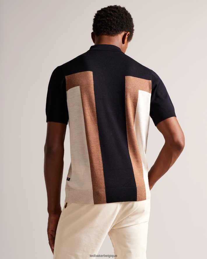 être Ted Baker Hommes larbrot polo à manches courtes et col zippé bleu marine foncé FR8J421349 vêtements