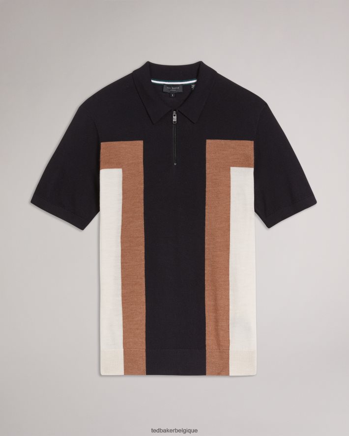 être Ted Baker Hommes larbrot polo à manches courtes et col zippé bleu marine foncé FR8J421349 vêtements