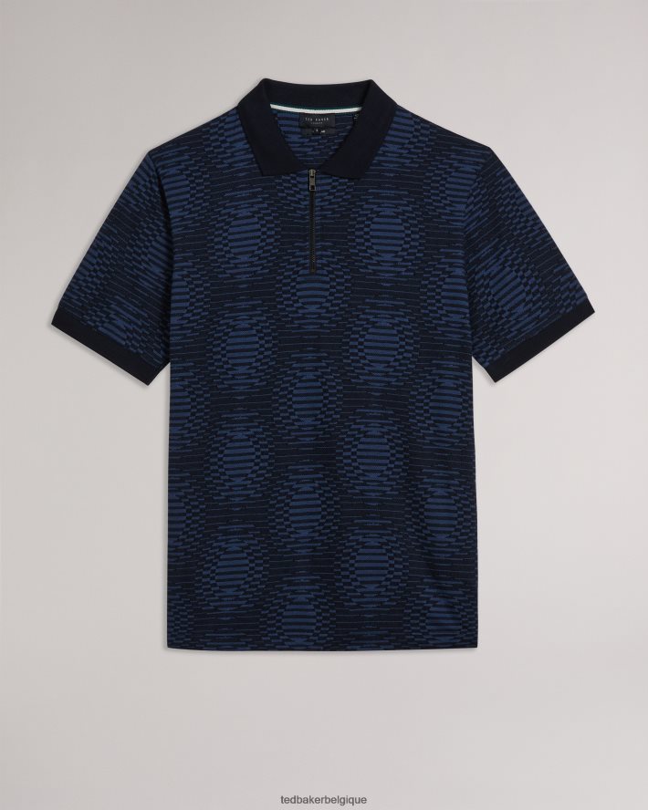 être Ted Baker Hommes ono - polo à pois en jacquard à manches courtes marine FR8J421444 vêtements