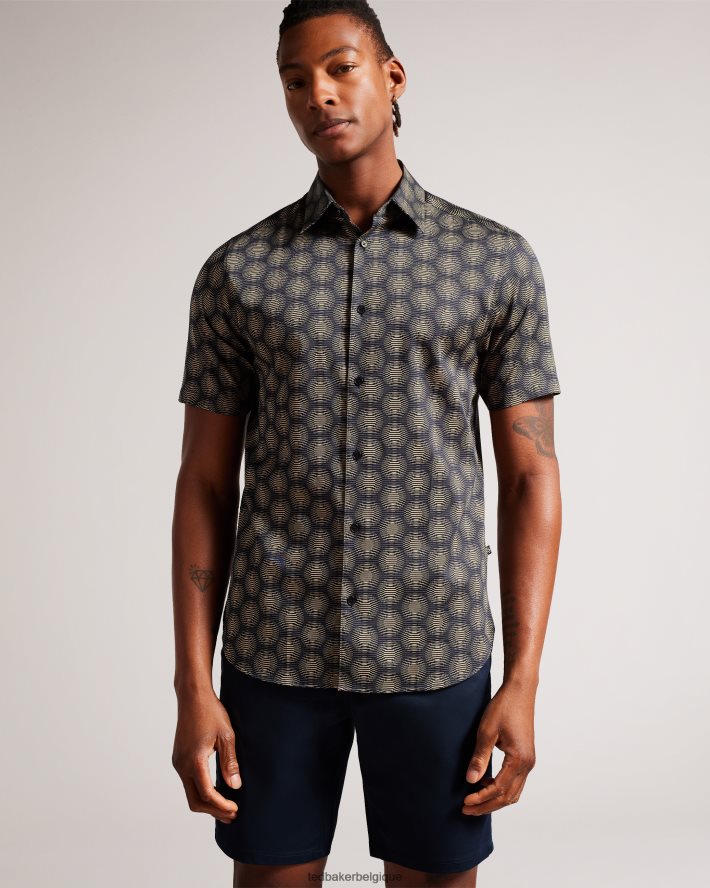 être Ted Baker Hommes pearsho chemise géométrique cercle à manches courtes marine FR8J421402 vêtements