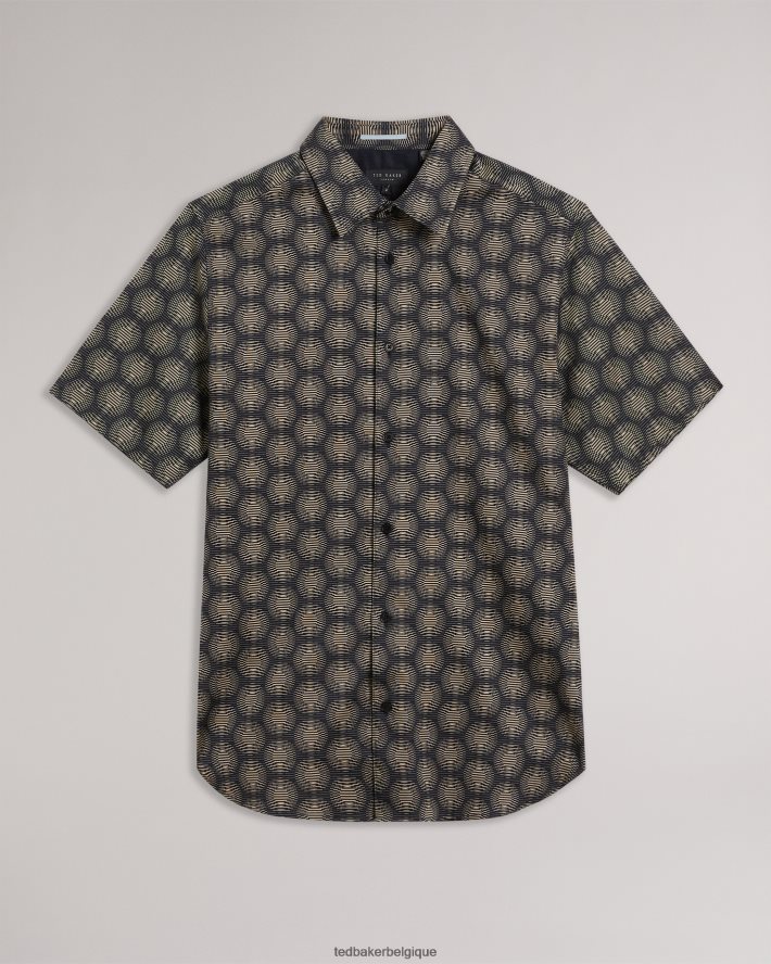 être Ted Baker Hommes pearsho chemise géométrique cercle à manches courtes marine FR8J421402 vêtements