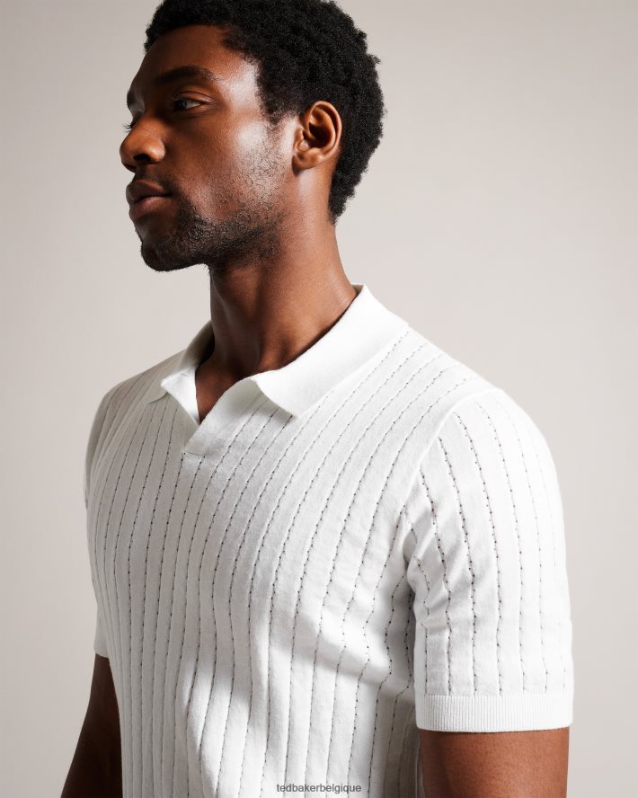 être Ted Baker Hommes polo botanique à manches courtes et col ouvert blanc FR8J421465 vêtements