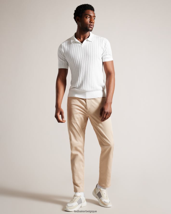 être Ted Baker Hommes polo botanique à manches courtes et col ouvert blanc FR8J421465 vêtements