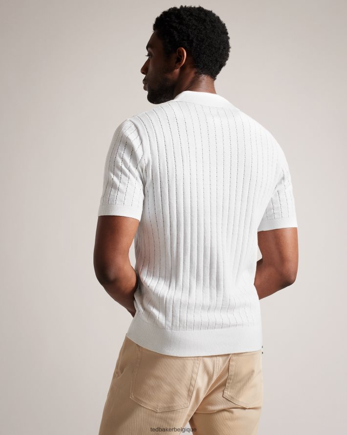 être Ted Baker Hommes polo botanique à manches courtes et col ouvert blanc FR8J421465 vêtements