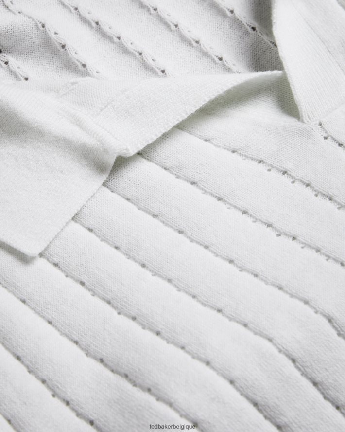 être Ted Baker Hommes polo botanique à manches courtes et col ouvert blanc FR8J421465 vêtements