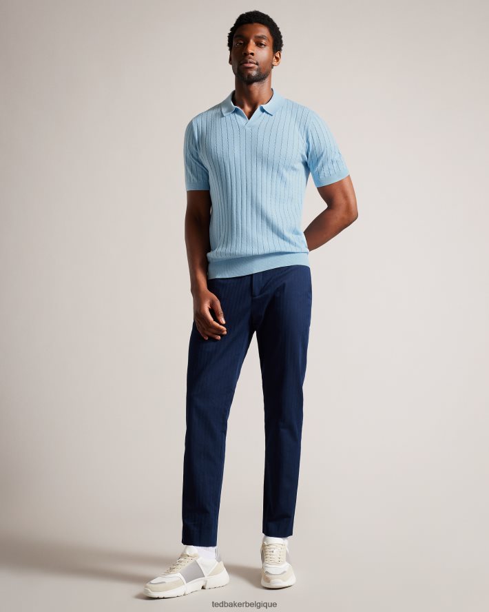 être Ted Baker Hommes polo botanique à manches courtes et col ouvert bleu ciel FR8J421464 vêtements