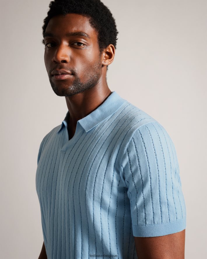 être Ted Baker Hommes polo botanique à manches courtes et col ouvert bleu ciel FR8J421464 vêtements